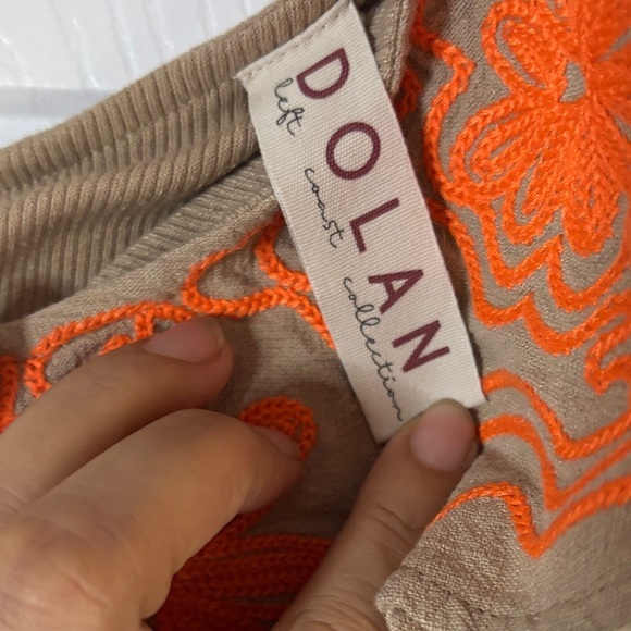 Anthropologie Dolan One-Shoulder Dress in Tan with Orange Floral Accents - Picture 2 of 5